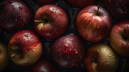 refreshing apple seamless background with glistening water droplets. generative ai