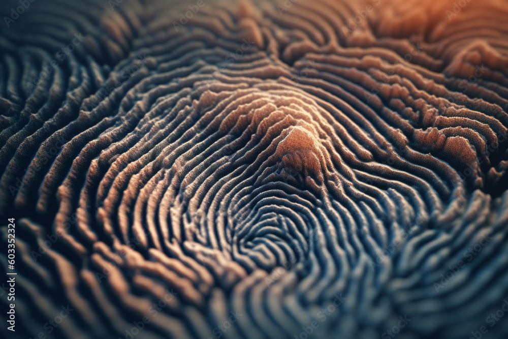 Leinwandbilder A digitally manipulated fingerprint image, with distorted and surreal elements, creating an otherworldly and thought-provoking visual.  Generative AI technology.