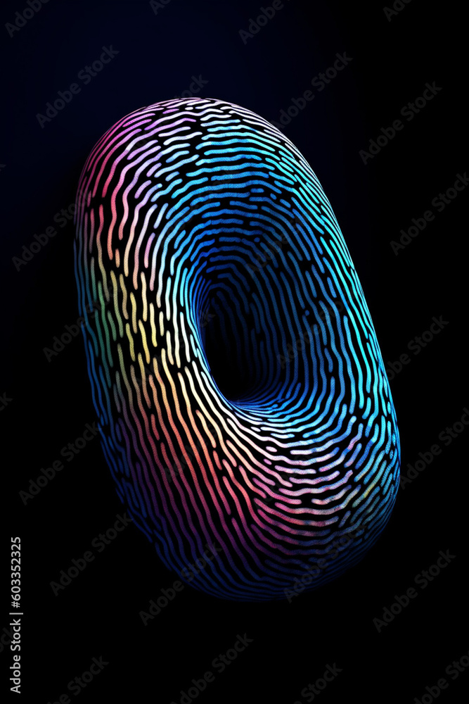 Fototapete An abstract representation of a fingerprint formed with geometric shapes, creating a visually intriguing and modern composition. Generative AI technology.