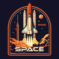 Space shuttle vintage emblem colorful