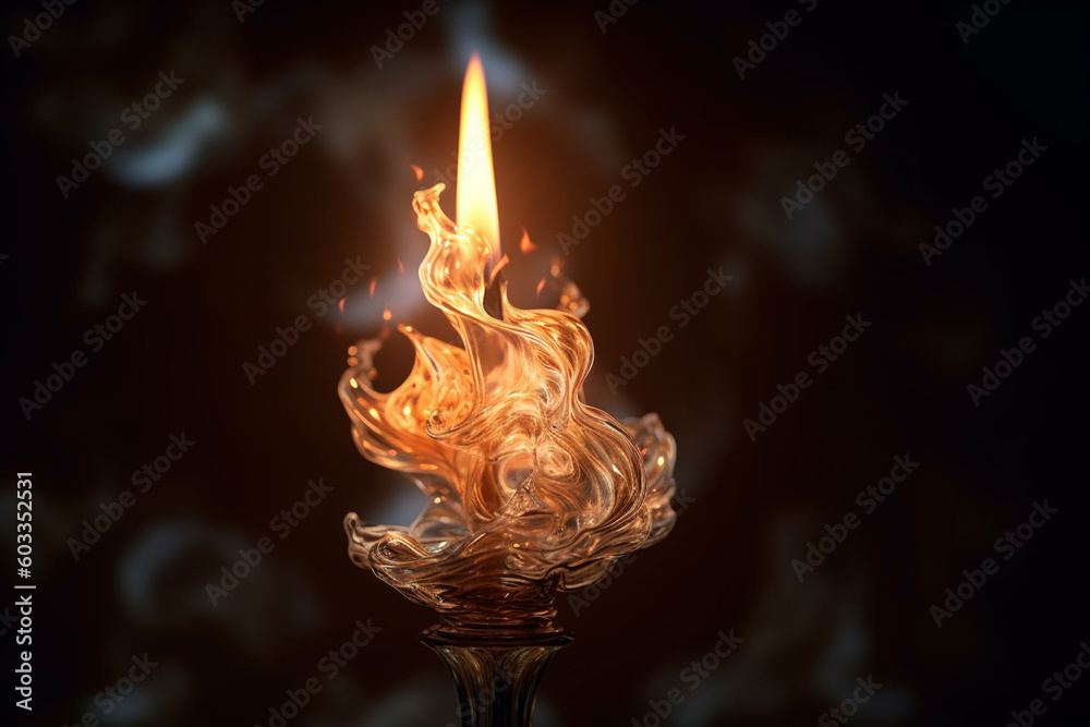 Poster A macro photograph of a candle flame, capturing the intricate details and delicate movement of the flickering fire.  Generative AI technology.