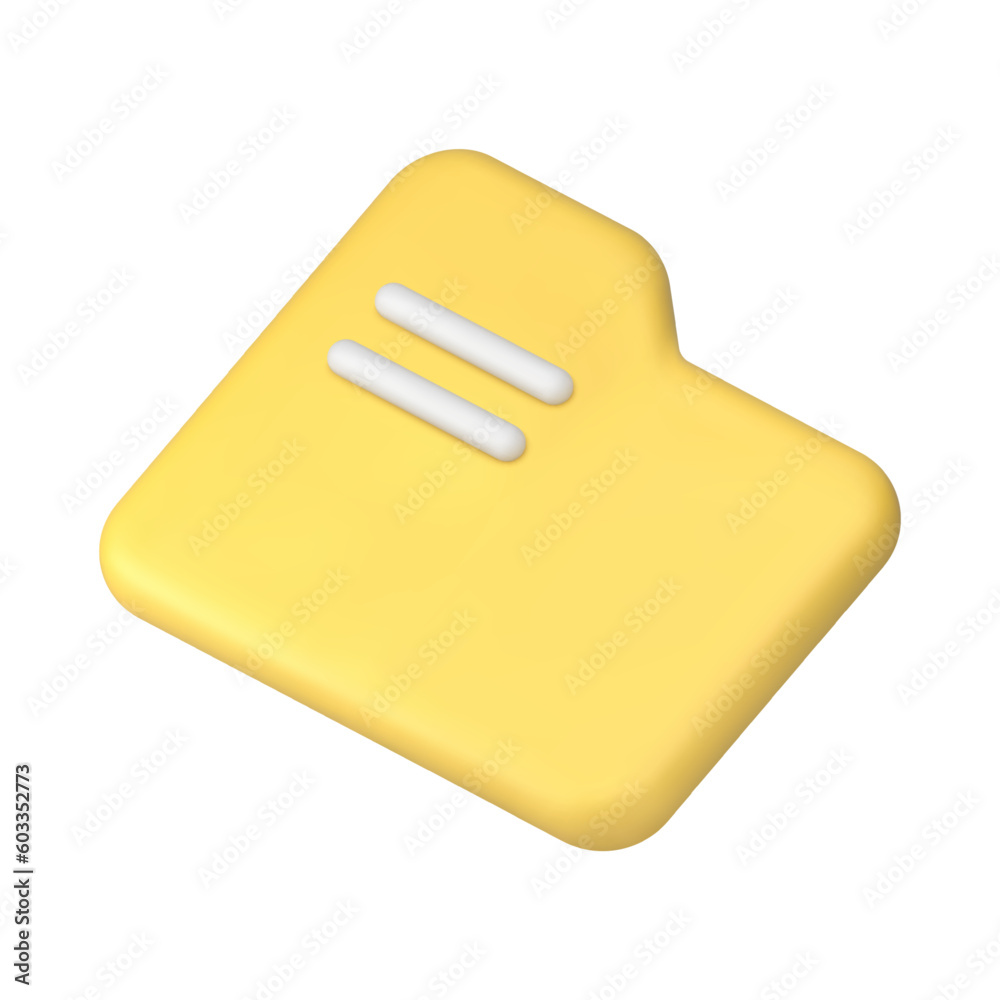 Poster digital folder business document storage archive directory yellow 3d icon realistic vector