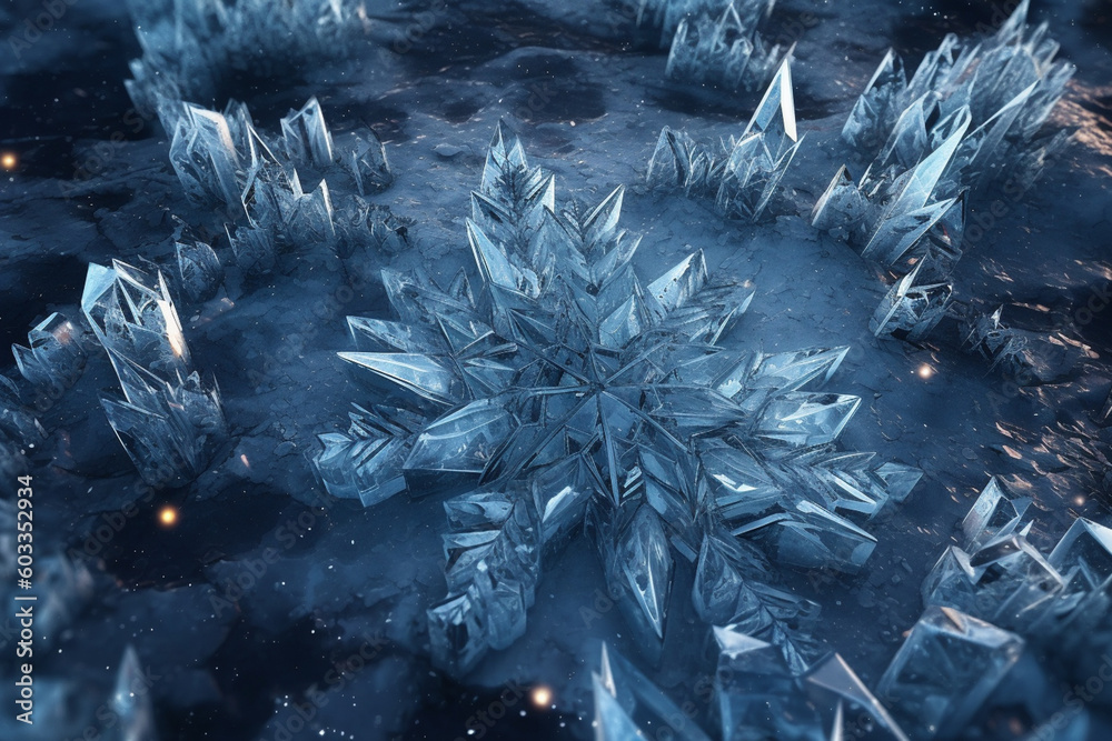 Poster frozen constellations in the night sky, with sparkling ice crystals forming intricate patterns, evok