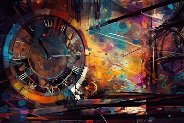 Time, space, infinity. Creative wallpaper or background, Vibrant colors. Copy space. Generative AI illustration