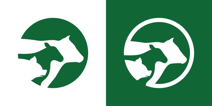 farm logo design, farm animal inside icon circle vector illustration