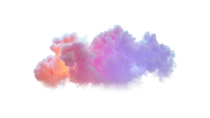3d render, fantasy cloud glowing with neon light, isolated on white background. Colorful cumulus atmosphere phenomenon. Realistic sky clip art element