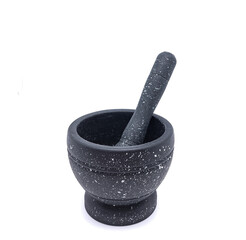 Lumpang and Alu (Mortar And Pestle), traditional tools from indonesia for mashed food or seasoning. Isolated on white background with copy space.