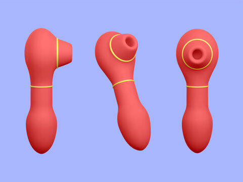 Set of 3d realistic clitoral stimulator isolated on light background. Sex shop banner with sex toys for women. Vector illustration
