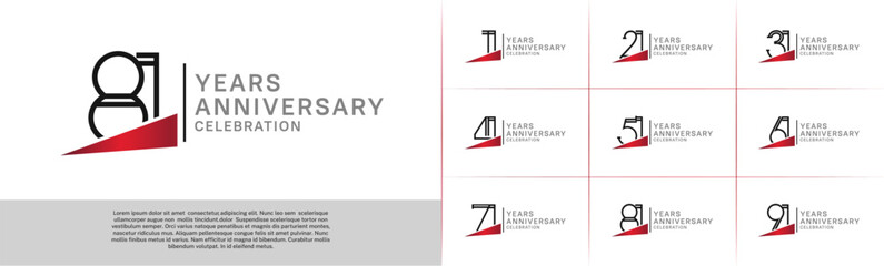 set of anniversary logotype black color with red ribbon for special celebration event