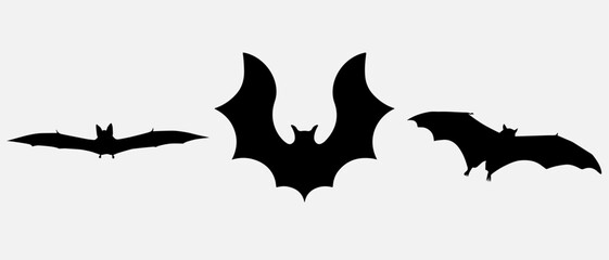 isolated black silhouette of a bat, vector collection