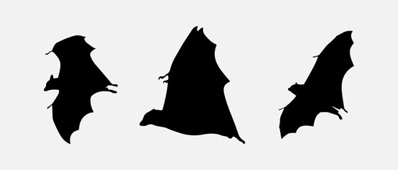 isolated black silhouette of a bat, vector collection