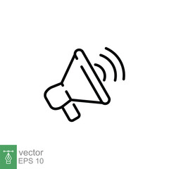 Megaphone icon. Simple outline style. Loudspeaker, bullhorn, broadcast, noise, loud speaker, marketing, business concept. Thin line symbol. Vector illustration isolated on white background. EPS 10.
