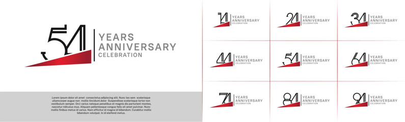 set of anniversary logotype black color with red ribbon for special celebration event