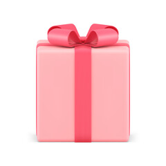 Pink gift box white with red bow ribbon 3d icon realistic vector illustration