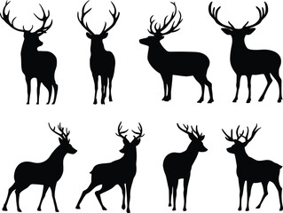 Magical Antlers - Set of 8 Black Vector Silhouette Designs of Reindeer for Creative Projects
