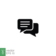 Comment icon. Simple solid style. Speech bubble, chat, talk, message, speak, dialog, communication concept. Black silhouette, glyph symbol. Vector illustration isolated on white background. EPS 10.