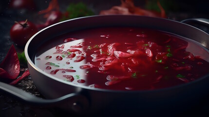 Borscht Hearty and Vibrant Beet Soup, a Traditional Dish from Eastern Europe. generative ai