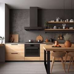 Cosmopolitan Culinary Retreat: Indulge in the Allure of a Cozy Modern Kitchen Interior Home Mockup