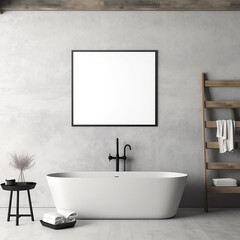 Obraz na płótnie Canvas Rustic Oasis: Elevate Your Bathroom's Aesthetic with a Frame Mockup in a Charming Villa Interior