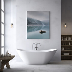 Modern bathroom interior with wall painting