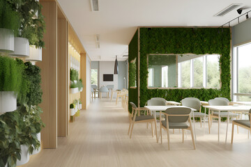 Modern Retirement Home or Nursing Home Interior With Green Environment: AI Generated Image - obrazy, fototapety, plakaty