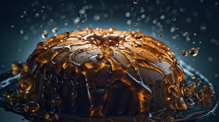 Cake with Sweet Honey Droplets, a Delectable Treat Infused with Nature's Golden Nectar. generative ai