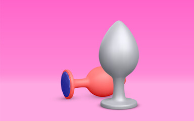 3d realistic butt plug isolated on light background. Sex toys for ass. Vector illustration