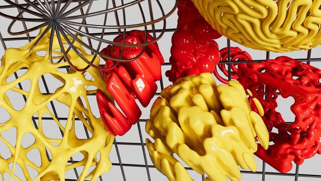 Abstract Glossy Thingies with Metal Structures Composition