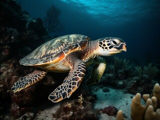 Naklejka na ściany i meble The Endangered Elegance of the Hawksbill Sea Turtle