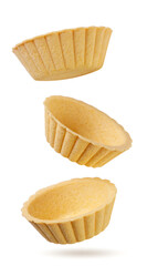 Tartlets levitation on a white background. Isolated