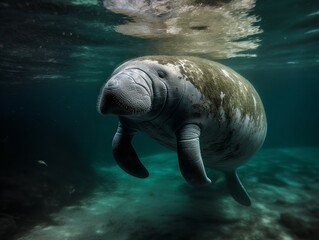 Obraz premium The Gentle Grace of the Manatee in Aquatic Bliss
