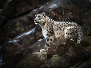 The Ethereal Glide of the Snow Leopard in Himalayas