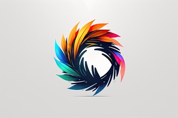 Abstract multicolored spiral of leaves or feathers on a white background