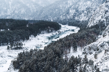 snow covered mountains in winter