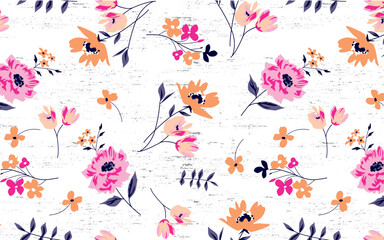 Colorful daisies pattern on gray melange