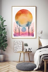 Adding a Dreamy Bohemia Touch to Your Home Decor with a Printable Watercolor Sunset Poster or Canvas Artwork: Generative AI