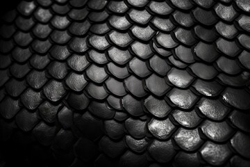 Abstract Black Skin Texture: Closeup of Snake or Reptile Scales on Steel. Generative AI