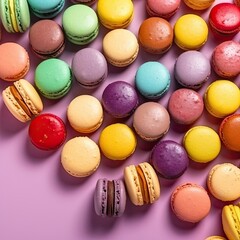 Fototapeta na wymiar An Epicure's Assortment of Delicious Homemade Macarons Against a Bright and Colourful Background: Generative AI