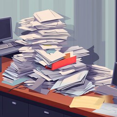 Business Struggles: Unpaid Invoices Piling Up in an Office, Generative AI