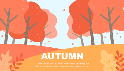 Autumn template background with maple trees. - obrazy, fototapety, plakaty