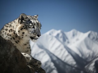 Obraz premium The Solitude of the Snow Leopard in the Himalayas
