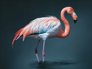 The Delicate Grace of the Flamingo in Serene Waters - obrazy, fototapety, plakaty