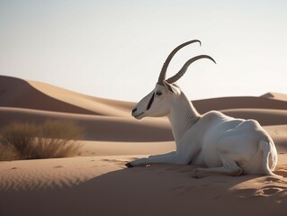 The Noble Gaze of the Arabian Oryx in Desert