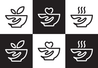 bowl hand logo design. creative modern linear style symbol vector illustration