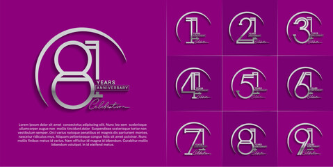 set of anniversary logotype silver color with handwriting for special celebration event