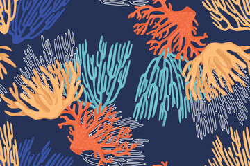 Seamless vector tropical pattern with corals. Perfect for wallpapers, web page backgrounds, surface textures, textile.