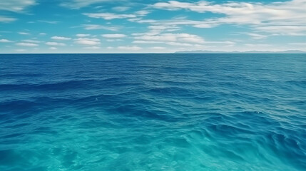 Fototapeta na wymiar A tropical teal blue ocean horizon seascape illustration. A.I. generated.