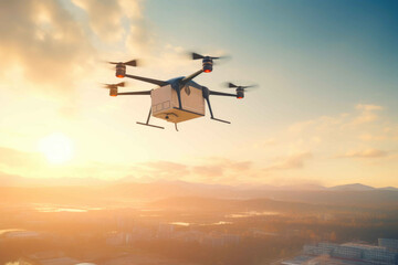 Fototapeta na wymiar Delivery drone, Autonomous delivery robot, Business air transportation concept. Generative AI
