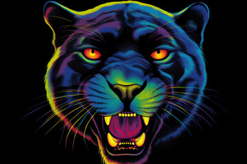 Colored picture of a black panther angry. Generative AI