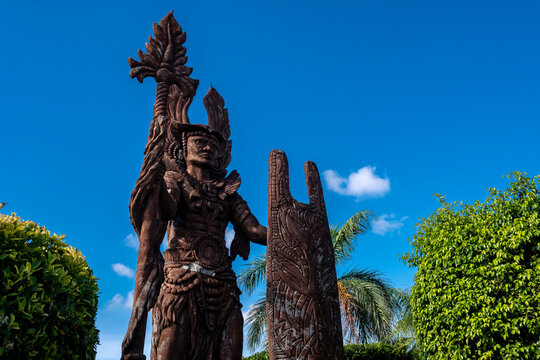 Iloilo City, Philippines - April 2023: Datu Paiburong Statue at the river esplanade.